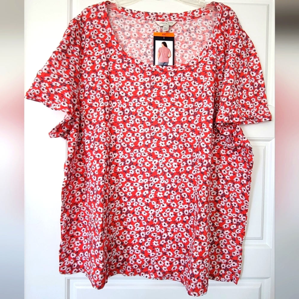 Lucky Brand red floral cotton woman's top in size XXL